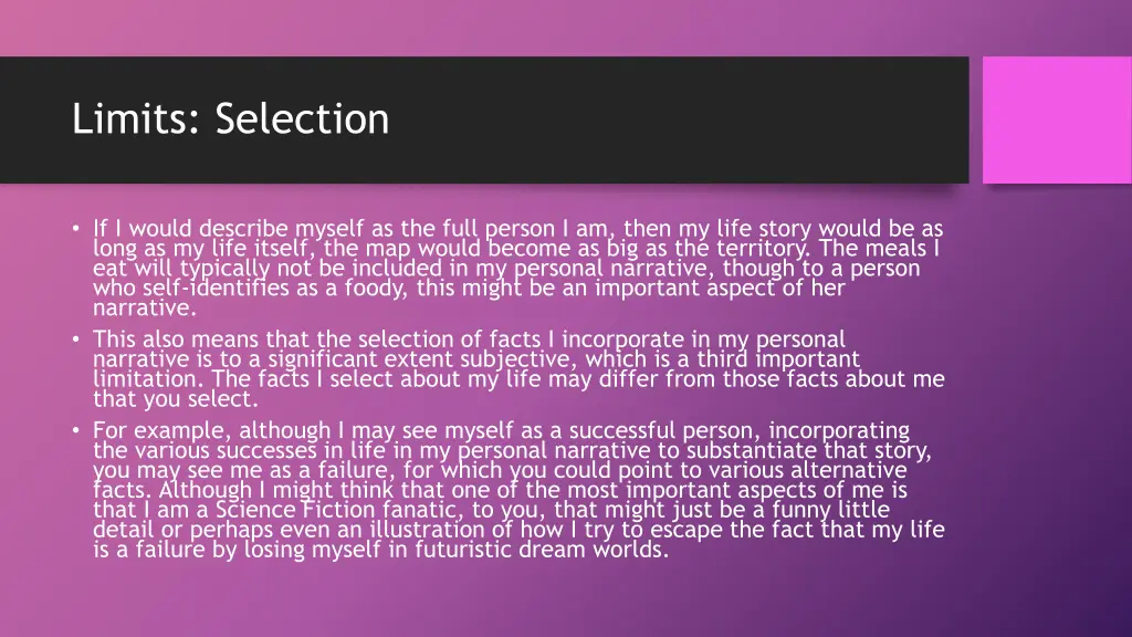 limits selection