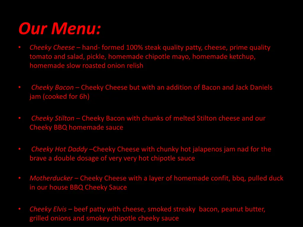 our menu