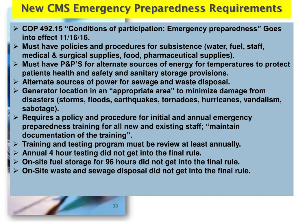 new cms emergency preparedness requirements