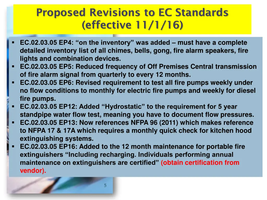 proposed revisions to ec standards effective 1