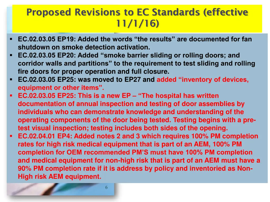 proposed revisions to ec standards effective 2