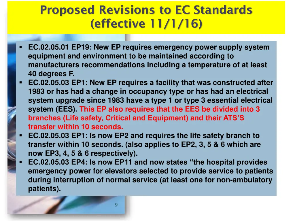 proposed revisions to ec standards effective 5