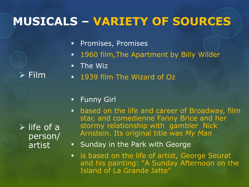 musicals variety of sources 2