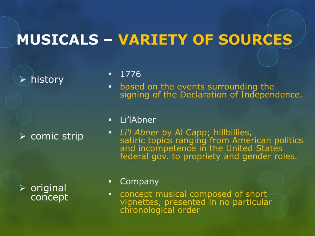 musicals variety of sources 3