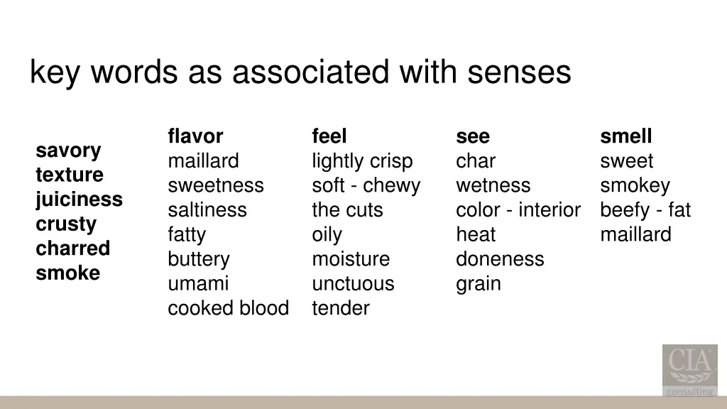 key words as associated with senses