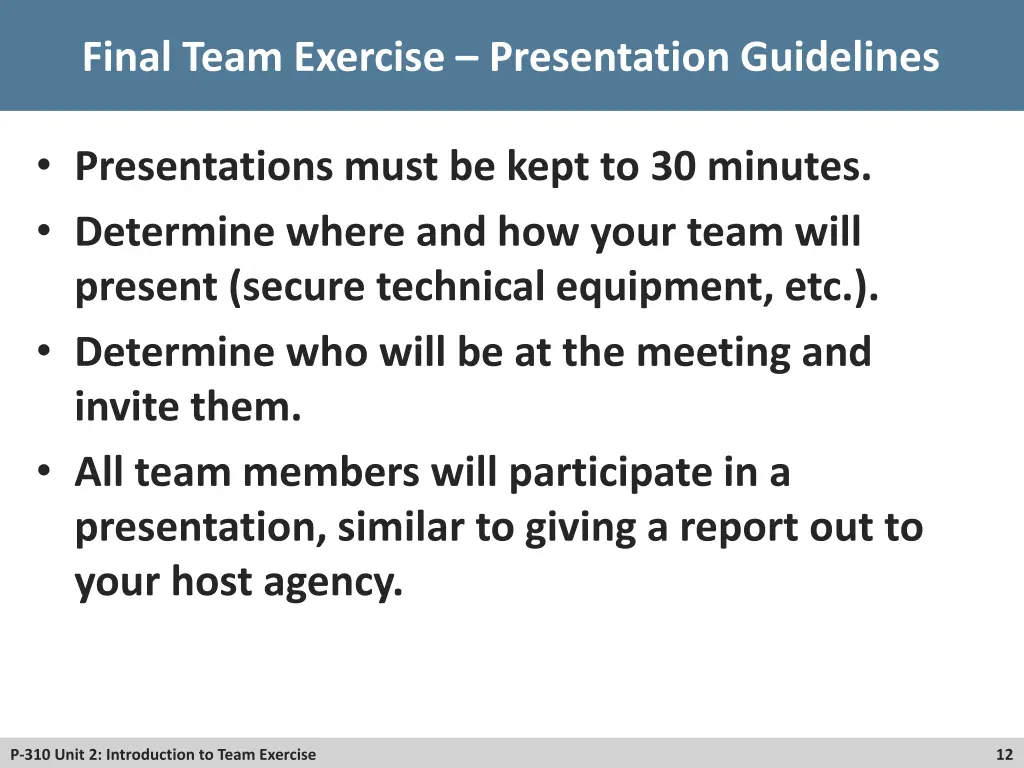 final team exercise presentation guidelines