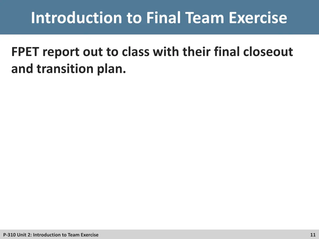 introduction to final team exercise