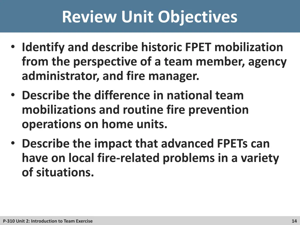 review unit objectives