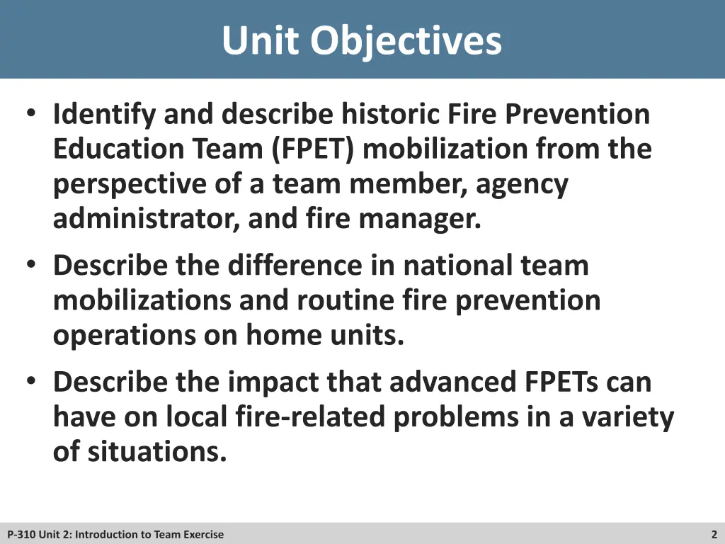 unit objectives