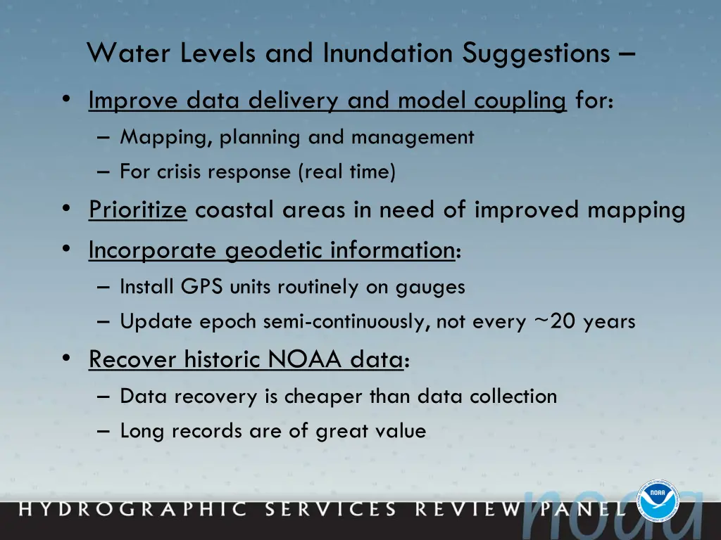 water levels and inundation suggestions