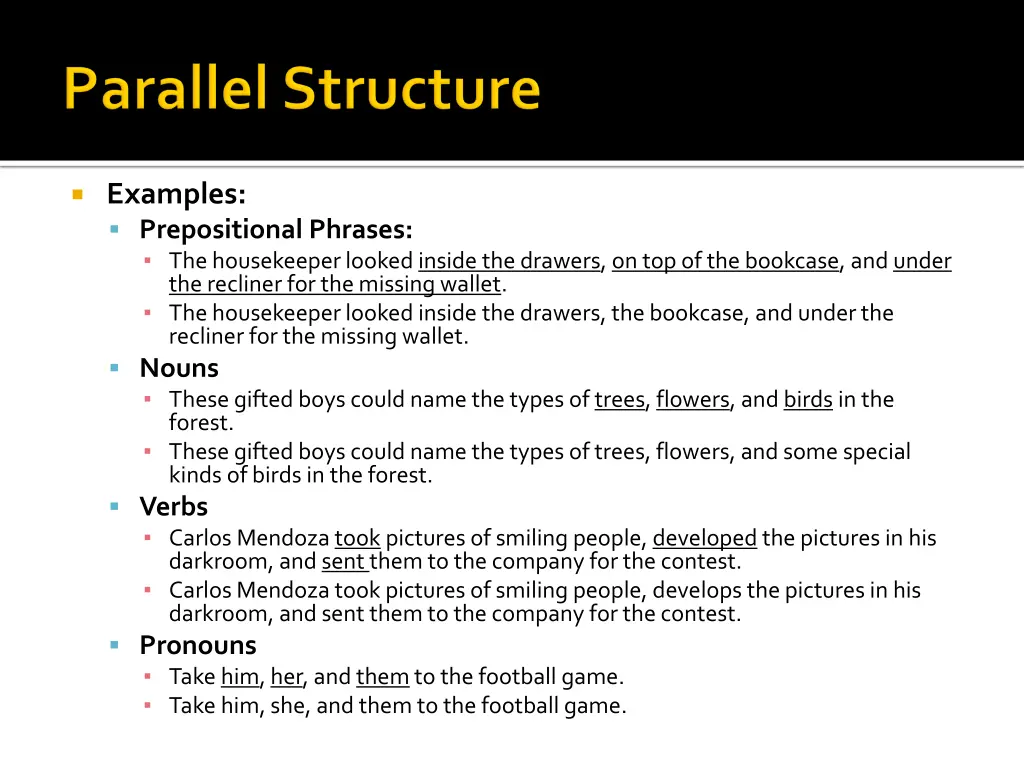 examples prepositional phrases the housekeeper