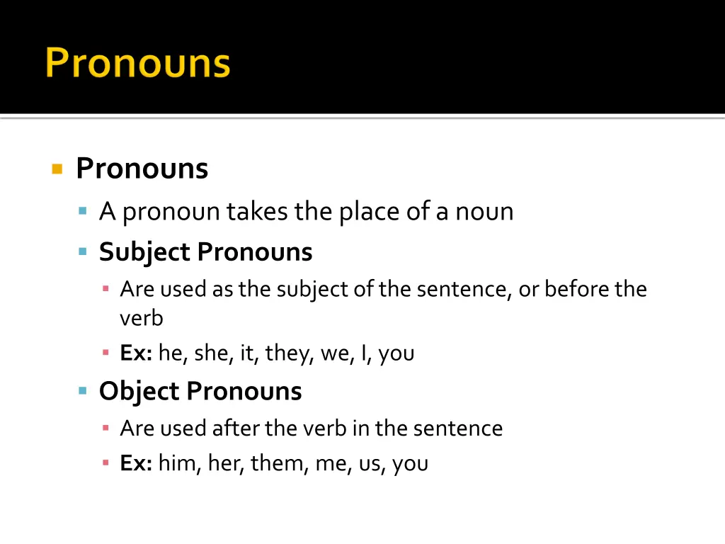 pronouns a pronoun takes the place of a noun