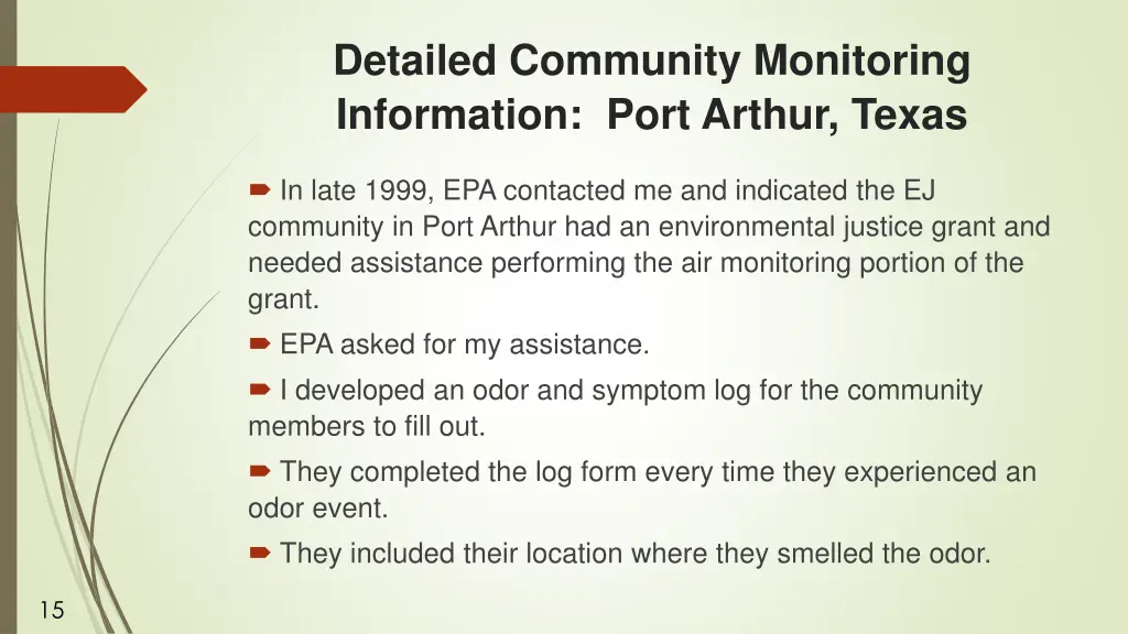 detailed community monitoring information port