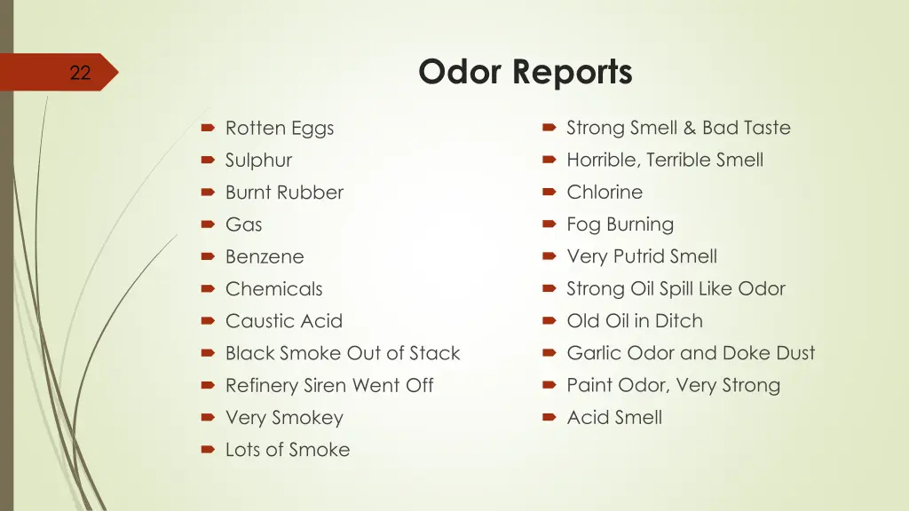 odor reports