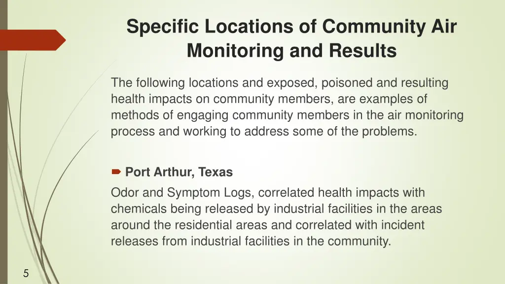 specific locations of community air monitoring