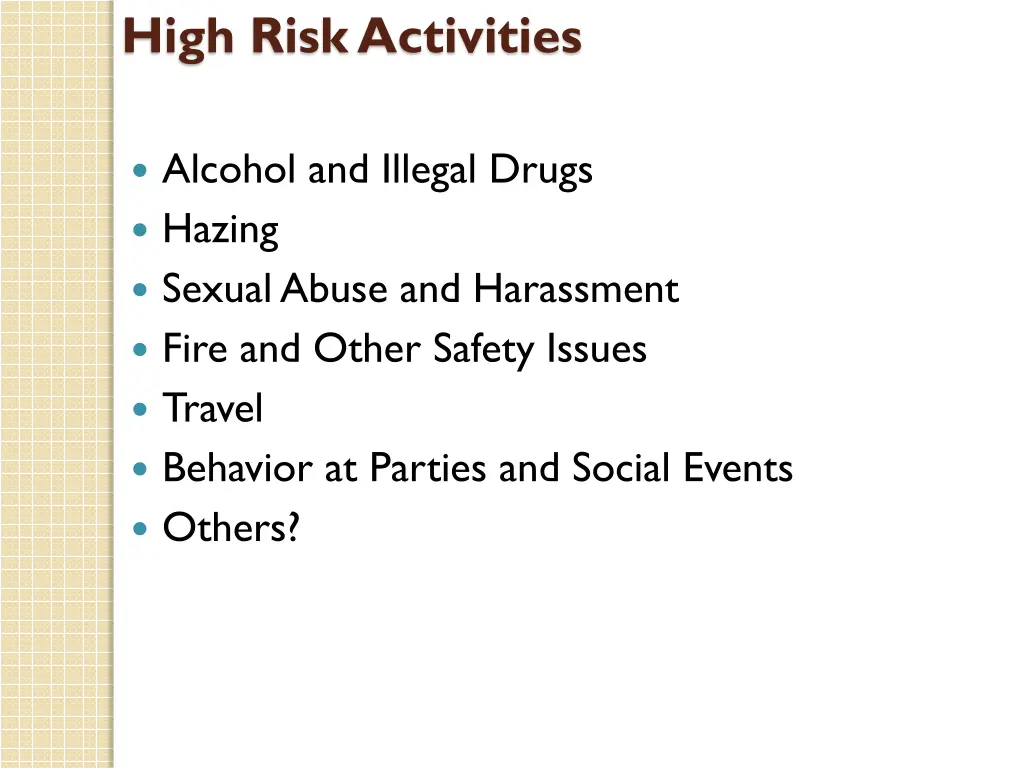 high risk activities