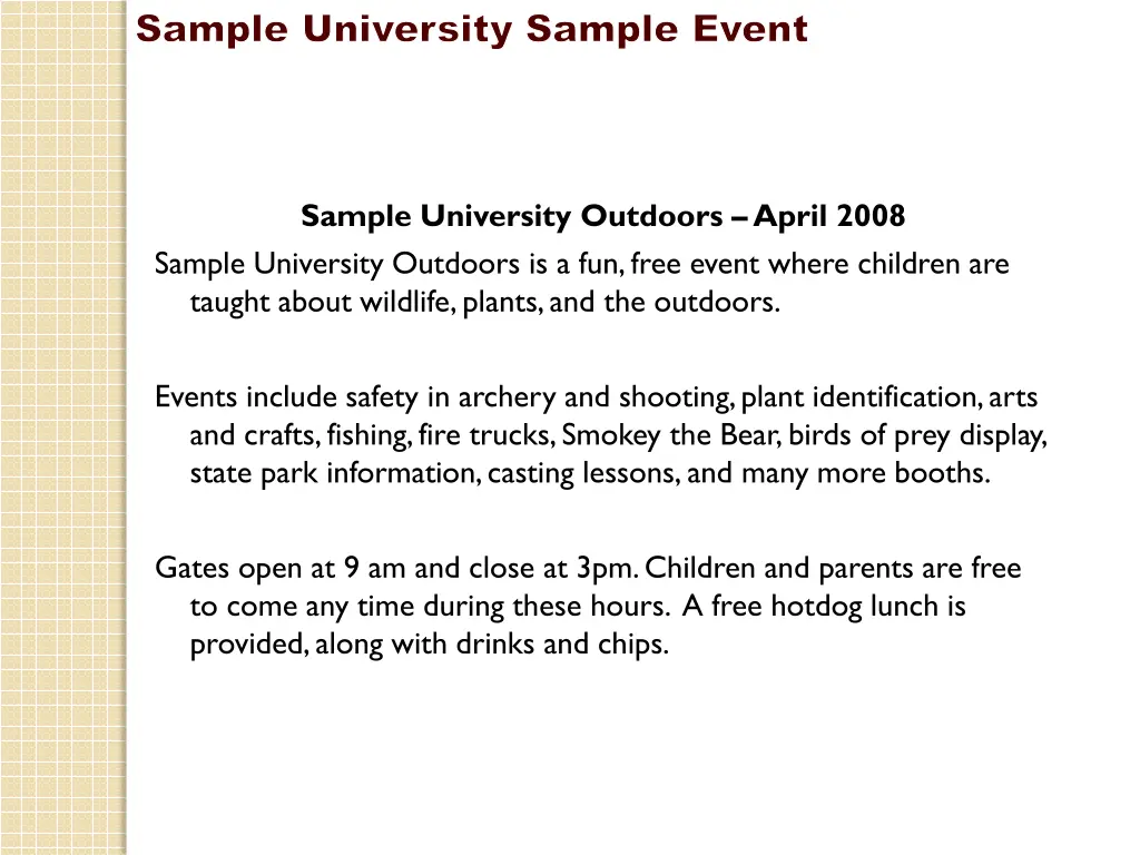 sample university sample event