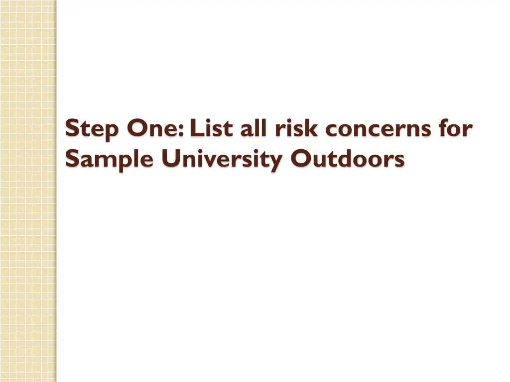 step one list all risk concerns for sample