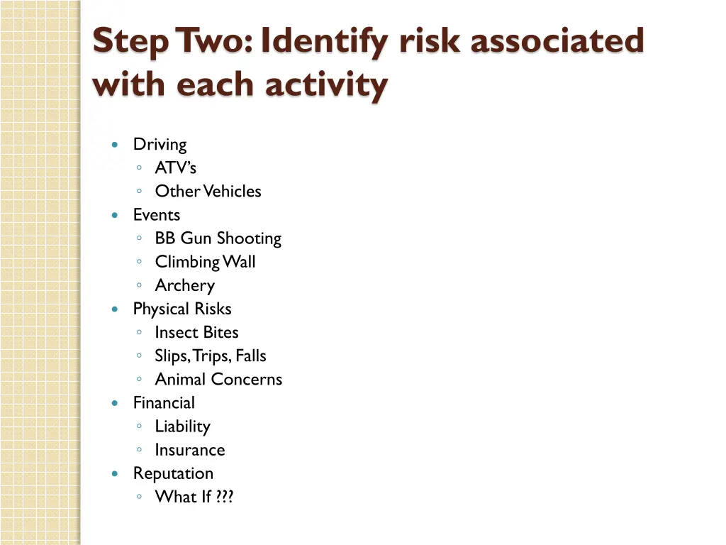 step two identify risk associated with each