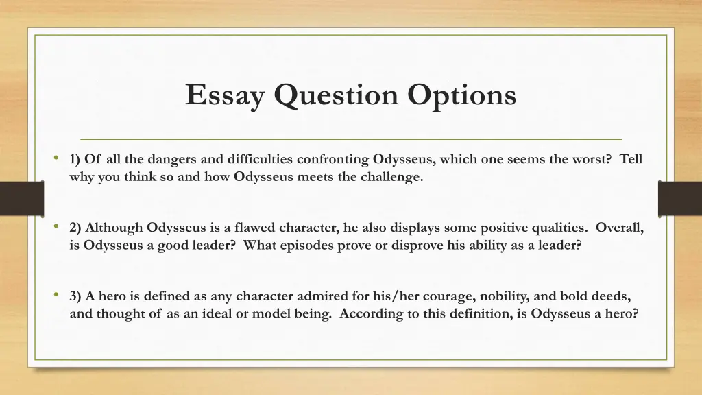 essay question options