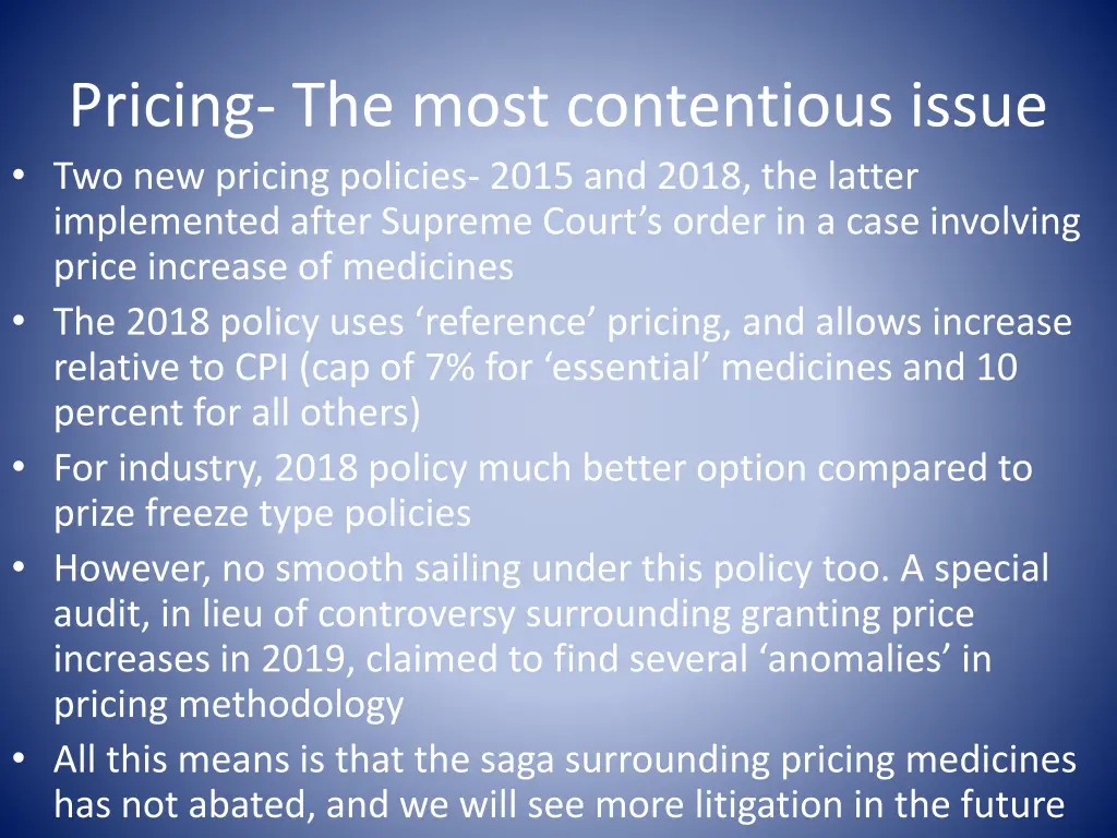 pricing the most contentious issue