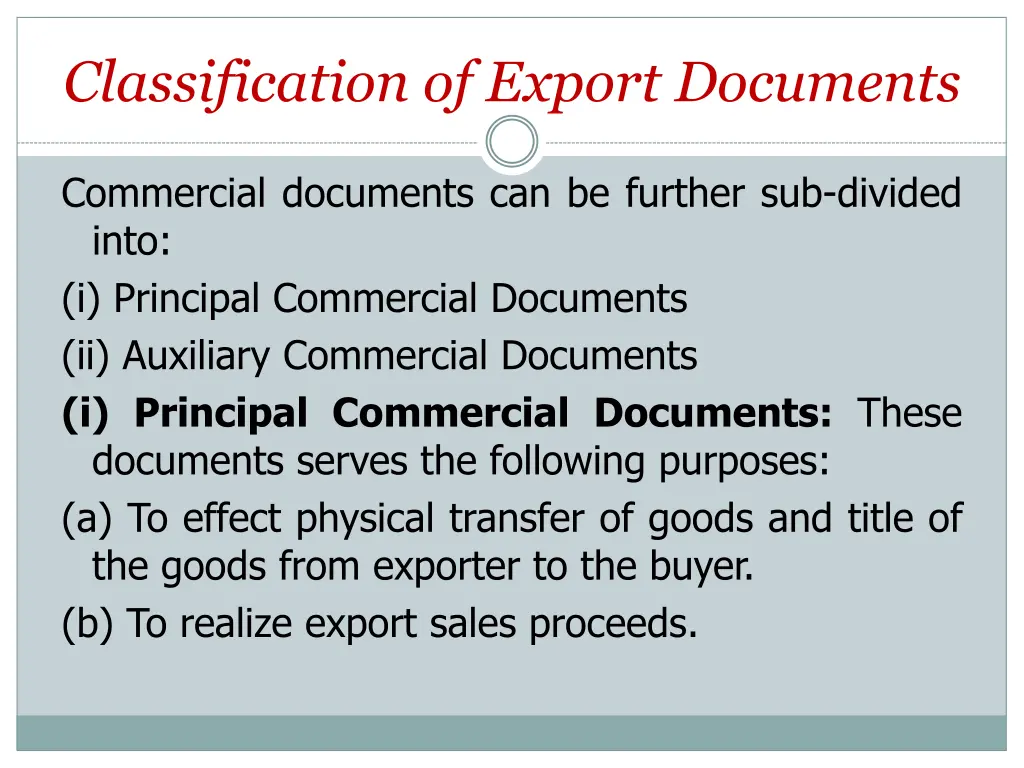 classification of export documents 1