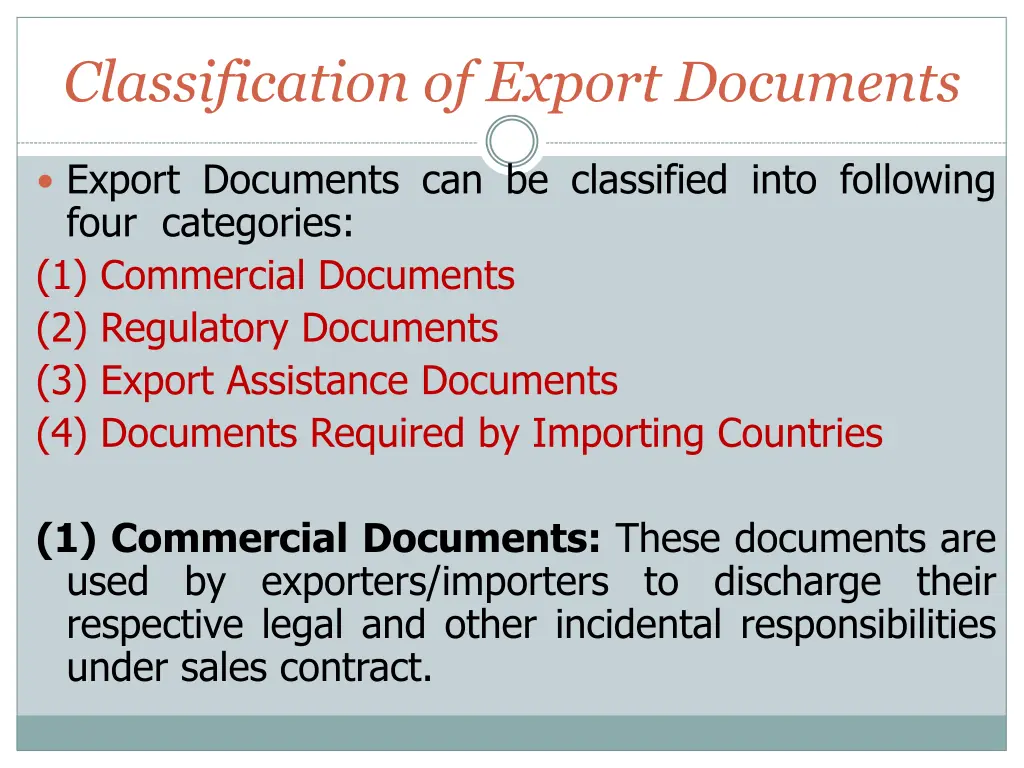 classification of export documents