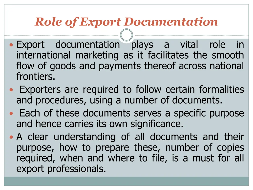 role of export documentation