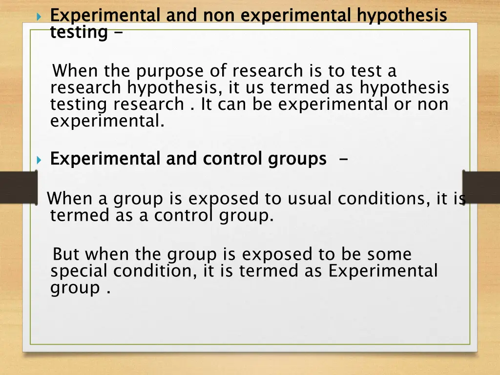 experimental and non experimental testing