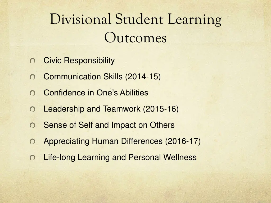 divisional student learning outcomes