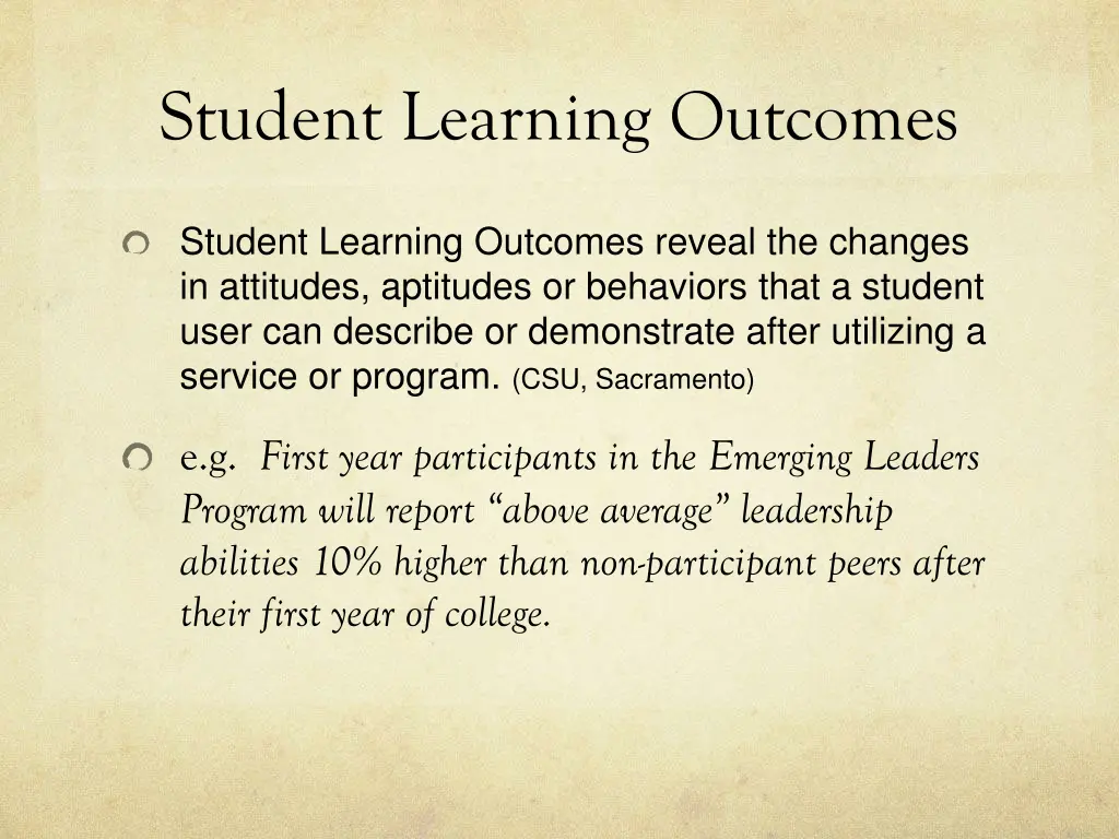 student learning outcomes