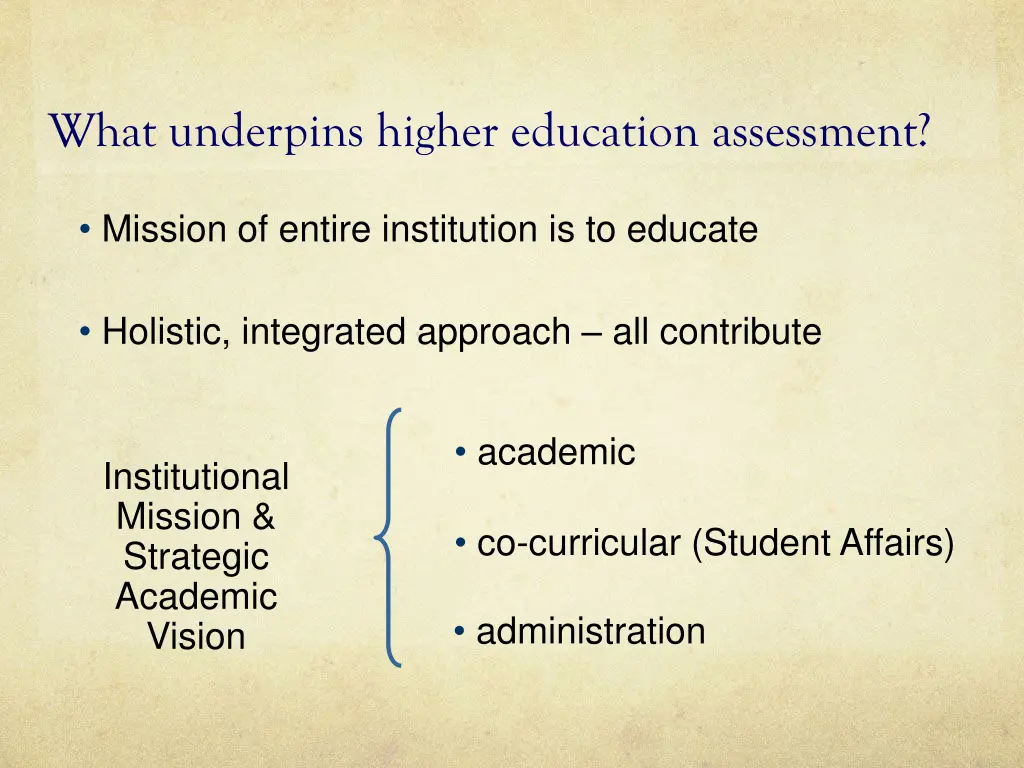 what underpins higher education assessment