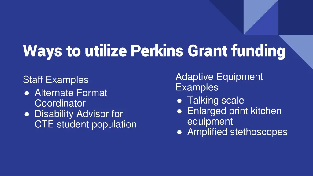 ways to utilize perkins grant funding