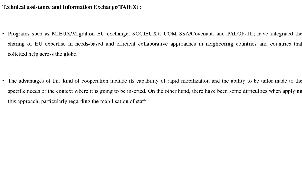 technical assistance and information exchange