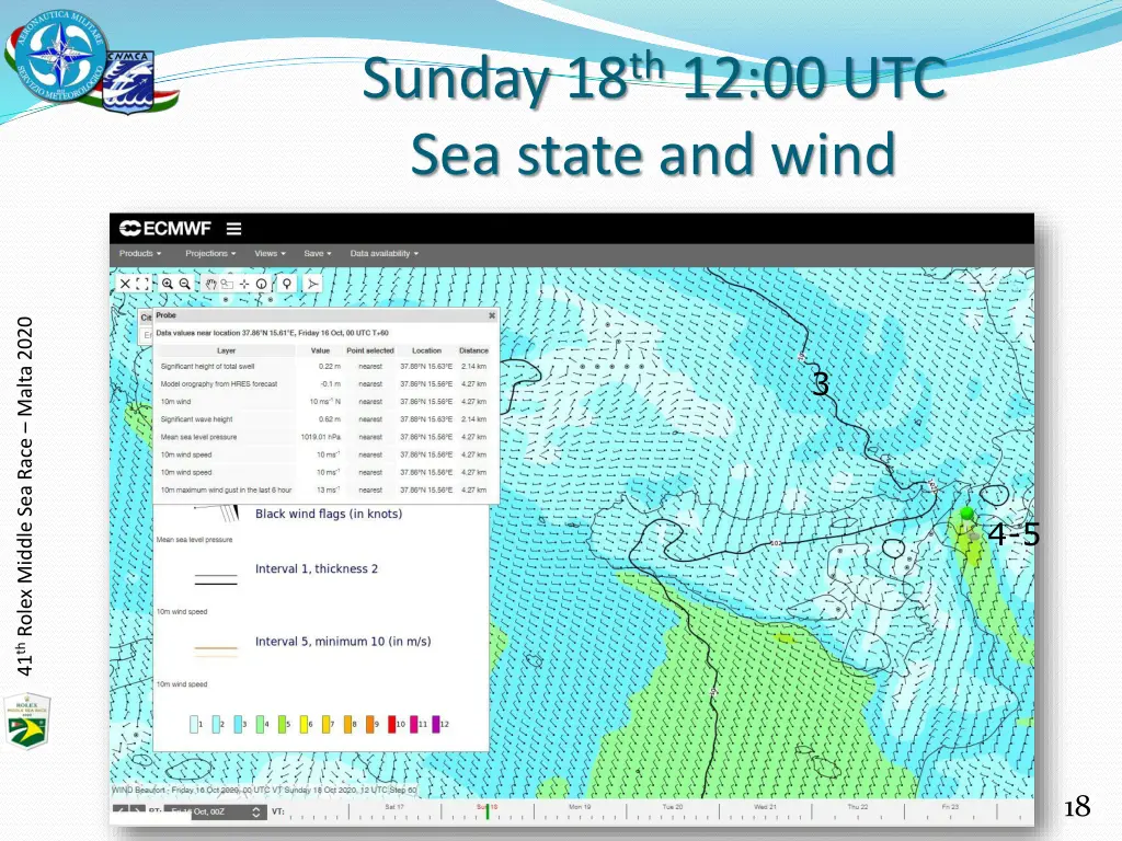 sunday 18 th 12 00 utc sea state and wind