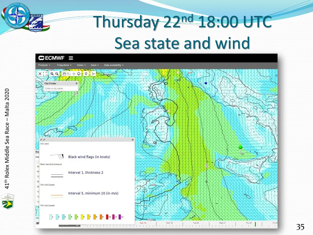 thursday 22 nd 18 00 utc sea state and wind