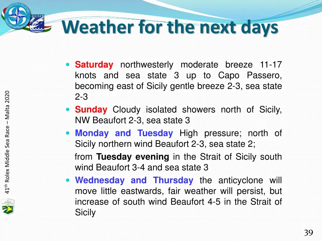 weather for the next days