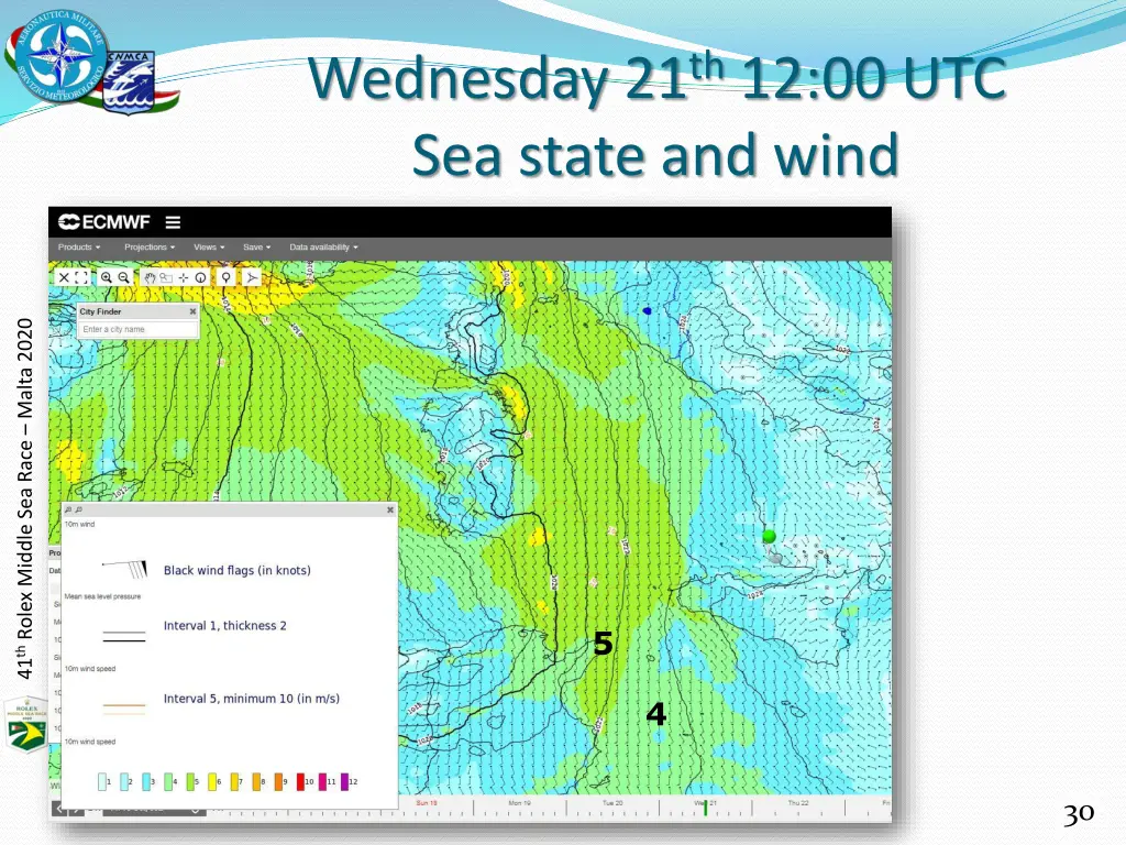 wednesday 21 th 12 00 utc sea state and wind