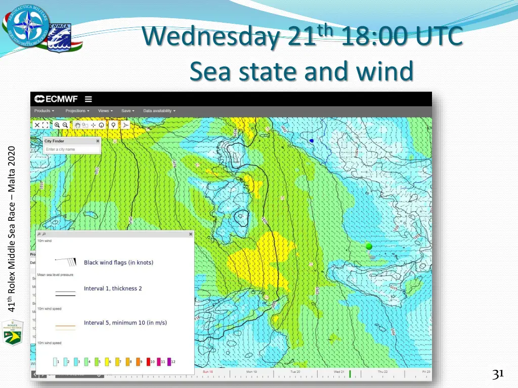 wednesday 21 th 18 00 utc sea state and wind