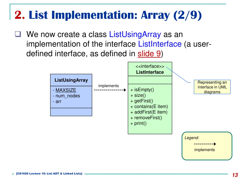 2 list implementation array 2 9