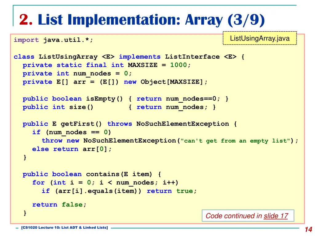 2 list implementation array 3 9