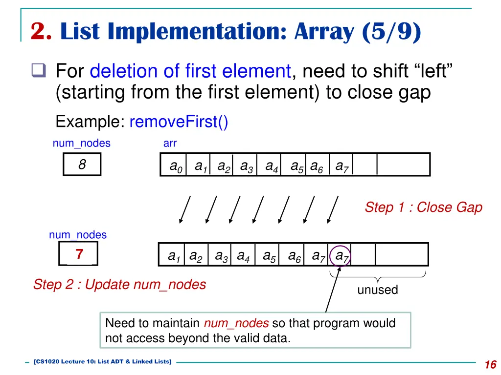 2 list implementation array 5 9