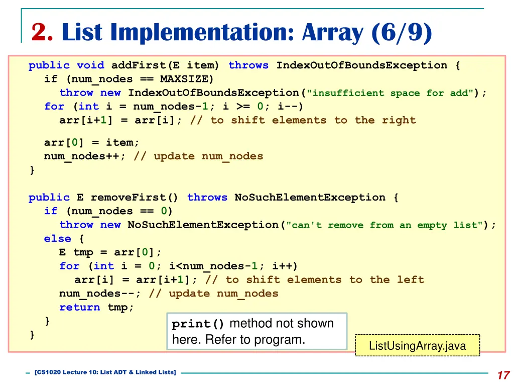 2 list implementation array 6 9