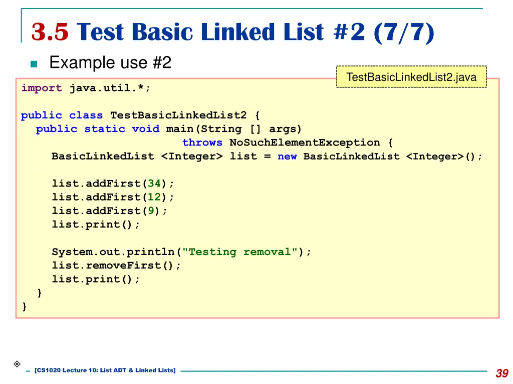 3 5 test basic linked list 2 7 7