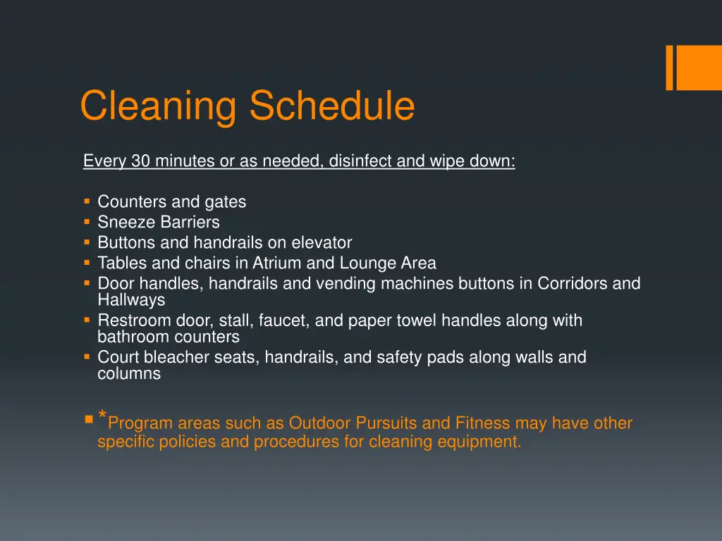 cleaning schedule