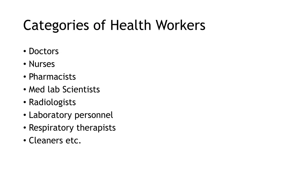 categories of health workers