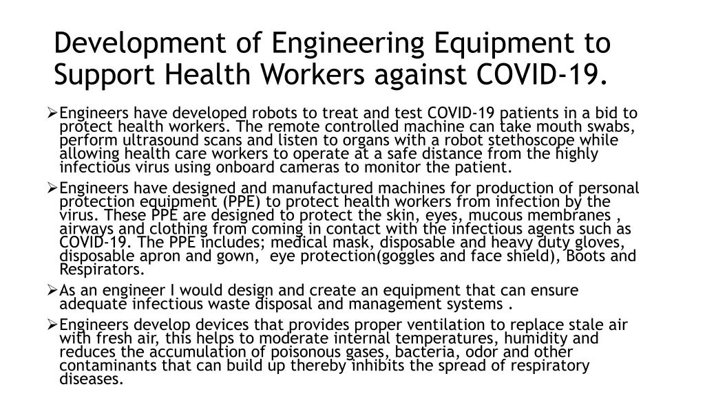 development of engineering equipment to support