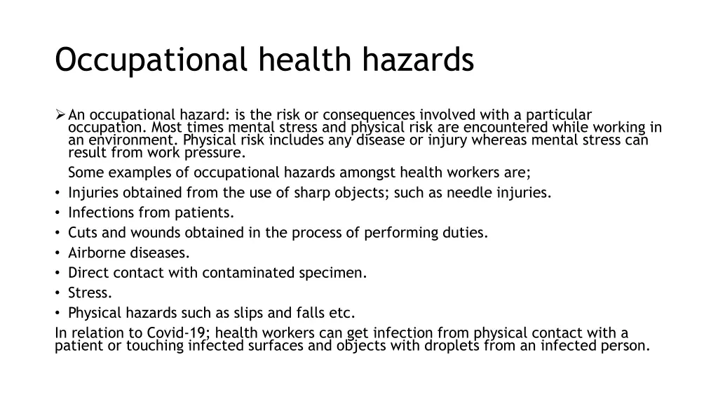 occupational health hazards