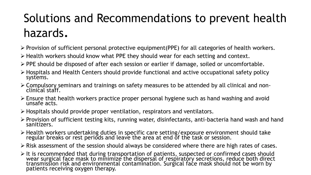 solutions and recommendations to prevent health