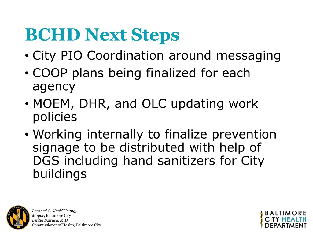 bchd next steps city pio coordination around